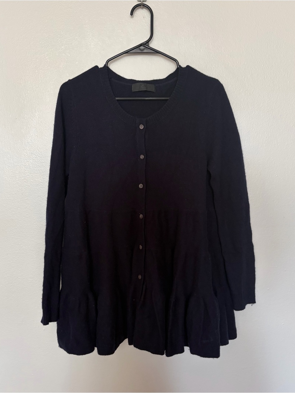 Co collections Navy Wool & Cashmere Peplum Cardigan Sweater Size S Minimalist